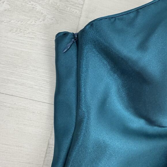 Xscape Strapless Mini Dress Size 4 Teal Satin Drape Wrap Cocktail Homecoming - Picture 11 of 16